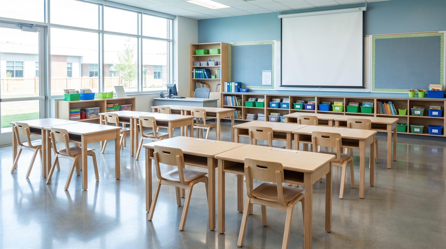 Bright clean elementary school classroom